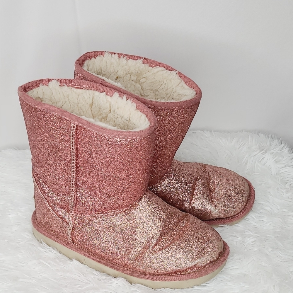 UGG girls sparkle pink slip on fur boots s 4 Y youth